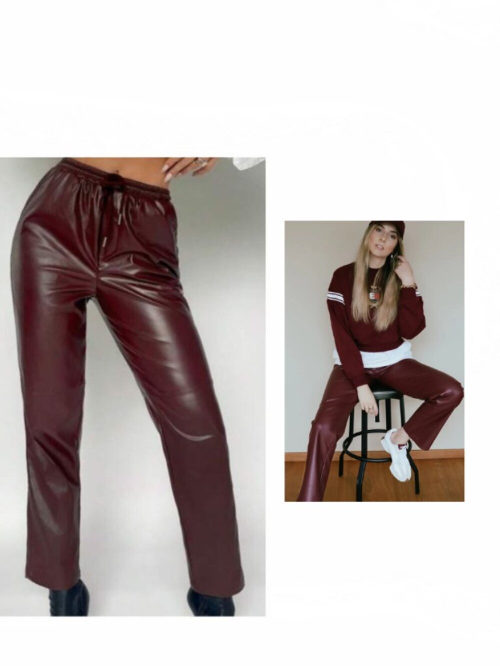 NWOT Burgundy Faux Leather Pants with Pockets Large 10